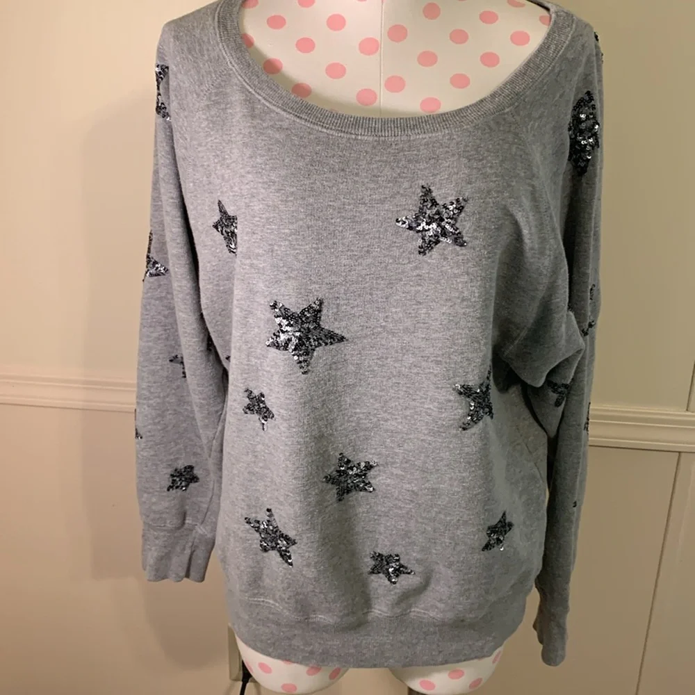 French Collection of England Gray Sequin stars Ladies Sweat shirt Sz Lg Like NEW